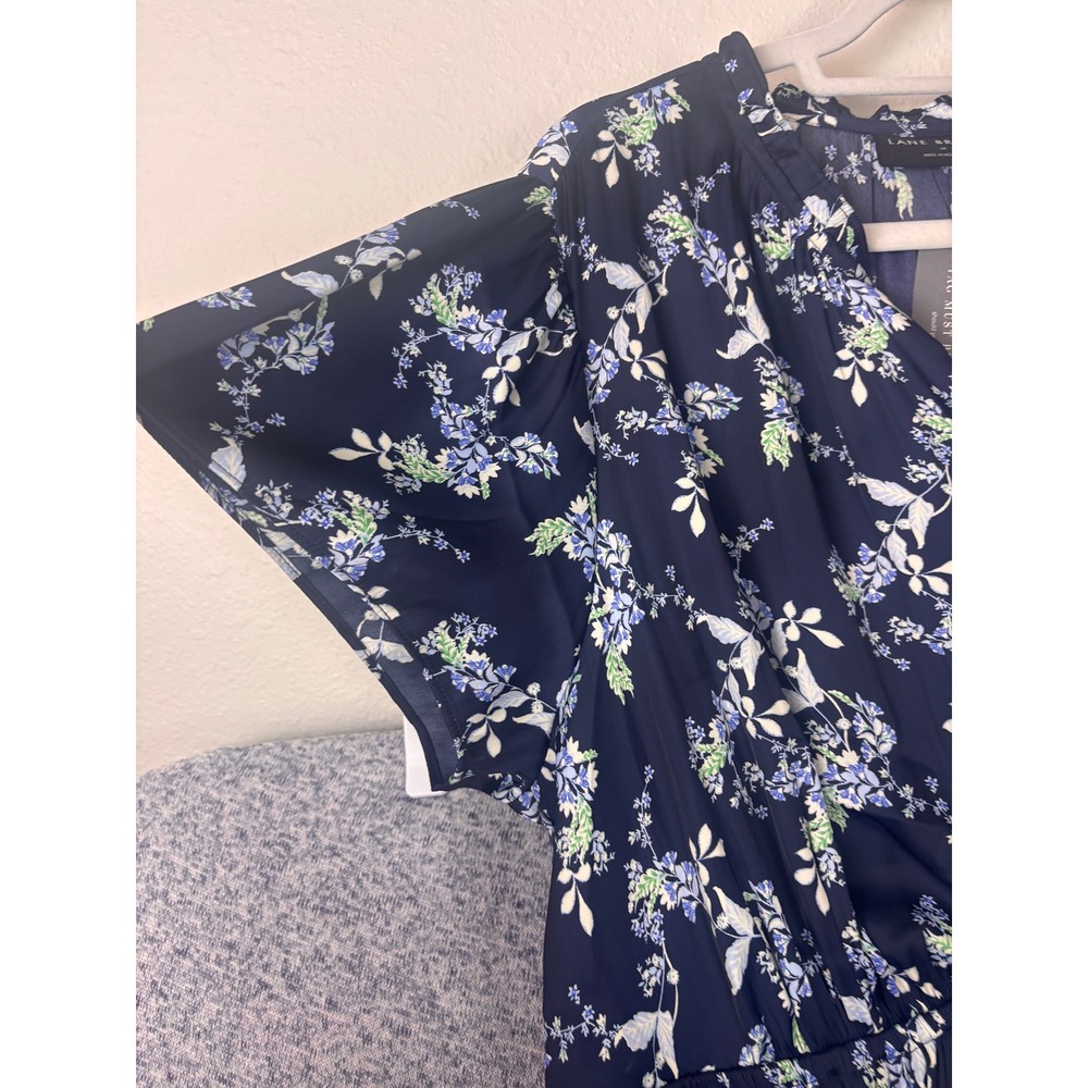 Lane Bryant Floral Midi Dress Womens 16 Navy Blue Short Sleeve Ruffle V-Neck - Picture 10 of 10